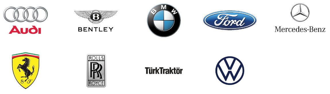 Logos of Angst+Pfister's main OEM customers in the automotive industry