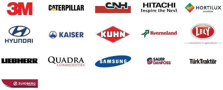 Agriculture customer logos Logos of Angst+Pfister's main customers in the agricultural and construction machinery industry