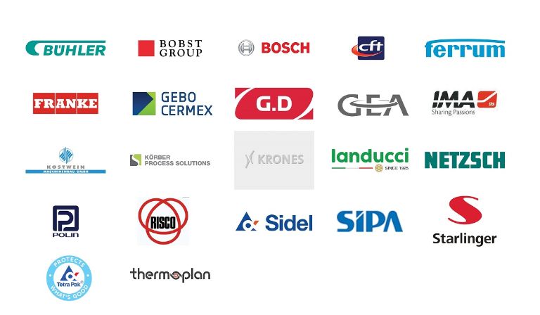 Customer Food & Beverage Industry logos Logos of Angst+Pfister's main customers in the food and beverage industry