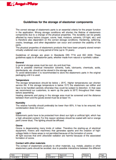 Angst+Pfister Guidelines for the Storage of Elastomer Compounds