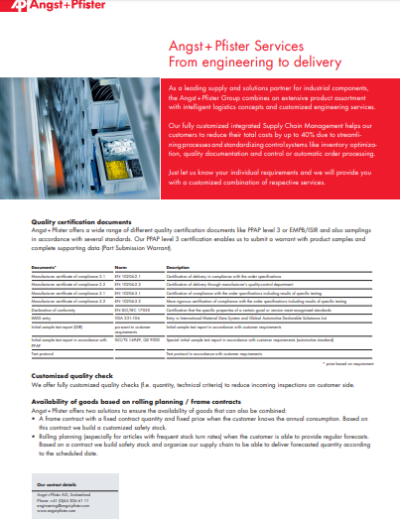Angst+Pfister Services from Engineering to Delivery flyer