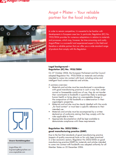 Angst+Pfister - Your reliable partner for the food industry flyer