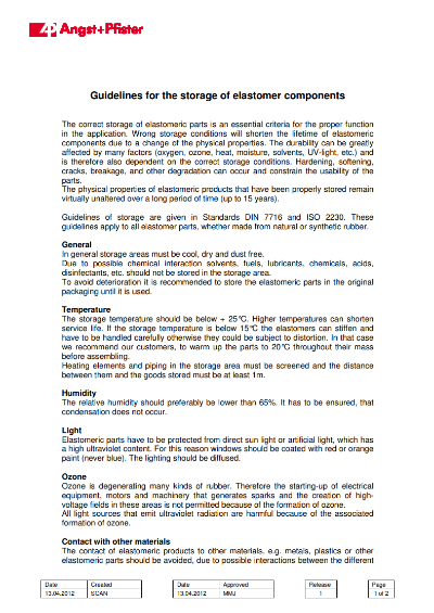 Angst+Pfister guidelines for the storage of elastomeric compounds