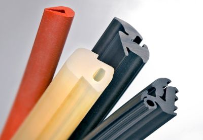 Four different colorful door and window elastomer profiles