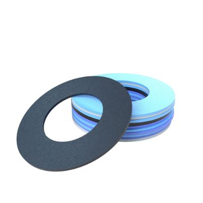 Stack of flat gaskets in blue and black