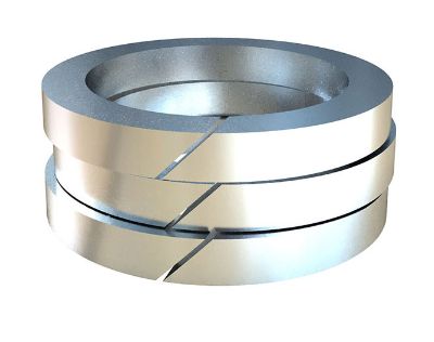 Stack of three silver graphite rings with oblique cuts