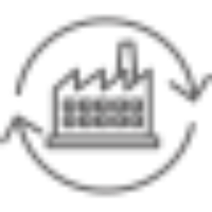 Supply Chain Icon: Production plant with arrows going around