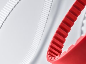 Belts for power transmission overview: red and white timing belts