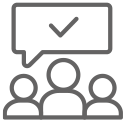 Open communication icon Open Communication Icon: Three people and a speech bubble with a check mark in it